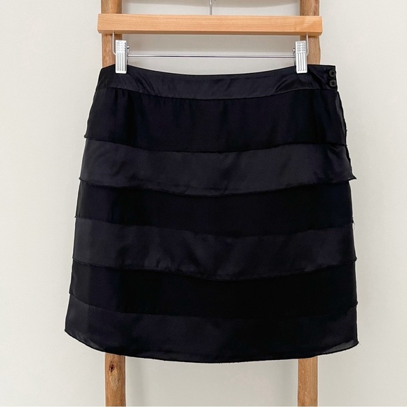 [carole little] petite 100% silk tiered bandage vintage mini skirt black 6P - Picture 1 of 6